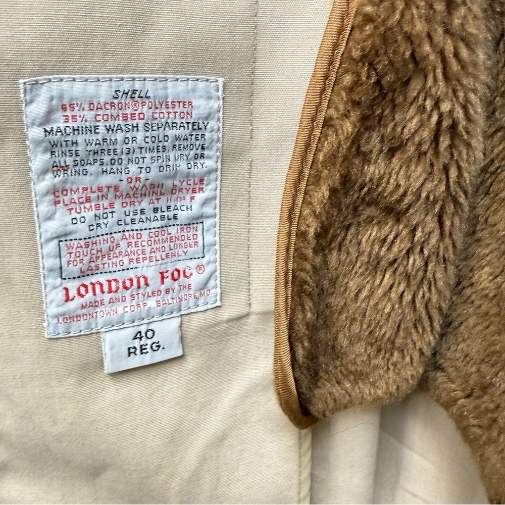 London Fog Vintage 70s Men's Trench Coat Shearling Lined Beige 40R Weathercoat - Picture 6 of 13